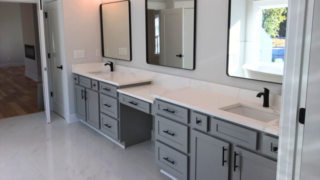 gray bathroom double vanity