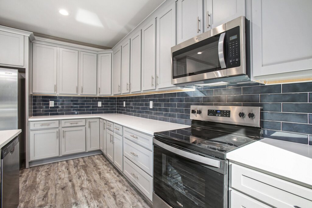 Kitchen with Essentials cabinets in Century Gray